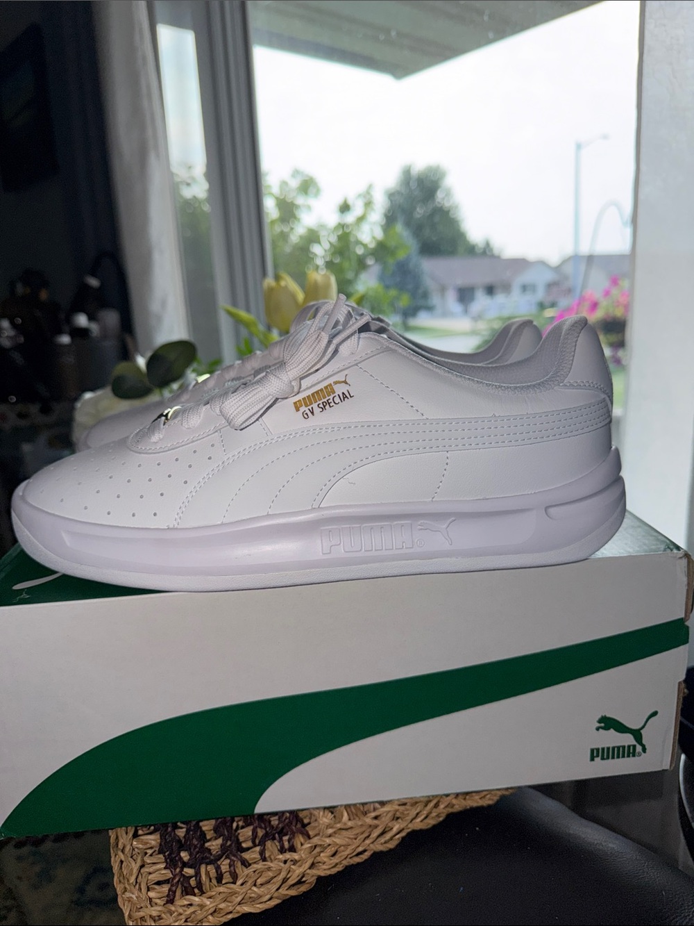 Puma White Low-Top Sneakers with Gold Lace Accents - Picture 8 of 9